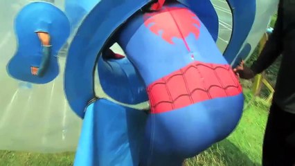Spiderman and friends Spiderman and the giant ball! Funny superhero in real life