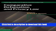 Download Comparative Defamation and Privacy Law PDF Online