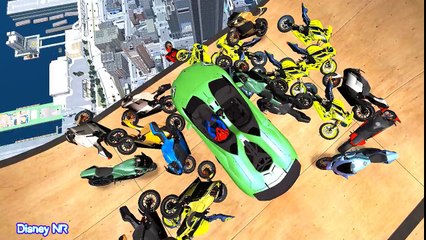 Funny Motorbike in Spiderman Cartoon and Cars for Kids with Nursery Rhymes Songs
