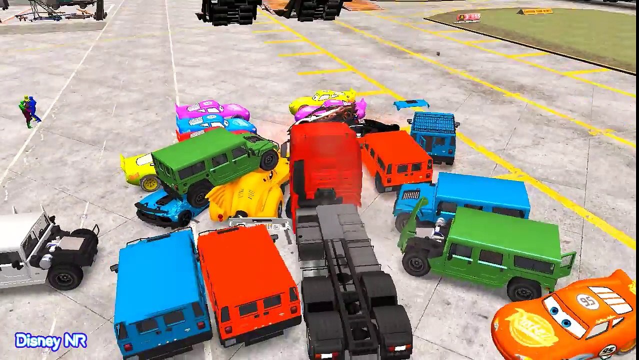 Spiderman and Color Yellow Truck Cars Cartoon for kids with Nursery Rhymes Song