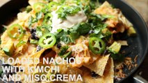 Pickled Plum - Kimchi Loaded Nachos With Miso Crema