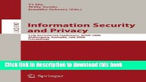 Read Information Security and Privacy: 13th Australasian Conference, ACISP 2008, Wollongong,