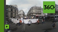 Le cortège de manifestants dénonce les conditions de vie des migrants