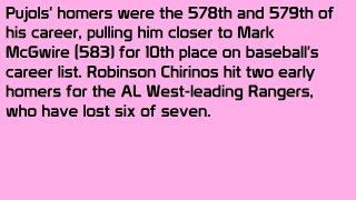Pujols hits two 3-run HRs, streaking Angels beat Rangers 8-6