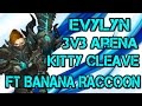 Evylyn - 6.1 level 100 Arms Warrior 3v3 Arena Kitty Cleave ft Banana Raccoon wow wod warrior pvp