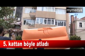Onlarca kişinin gözü önünde 5. kattan böyle atladı