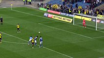 Oxford United's Chris Maguire celebrates provocatively after scoring a last minute penalty winner