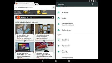 Multitasking in Android 7.0 Nougat on a Nexus 9 tablet