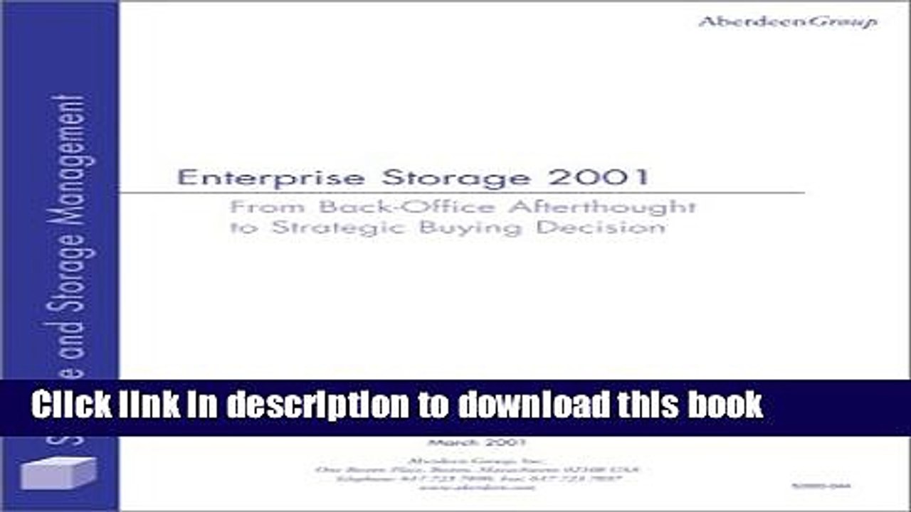Read Enterprise Storage 2001 : From Back Office Afterthought to Strategic Buying Decisions  Ebook