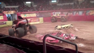 Monster Jam Feb 26 2012 Providence RI, Monster Mutt Tipping Over.