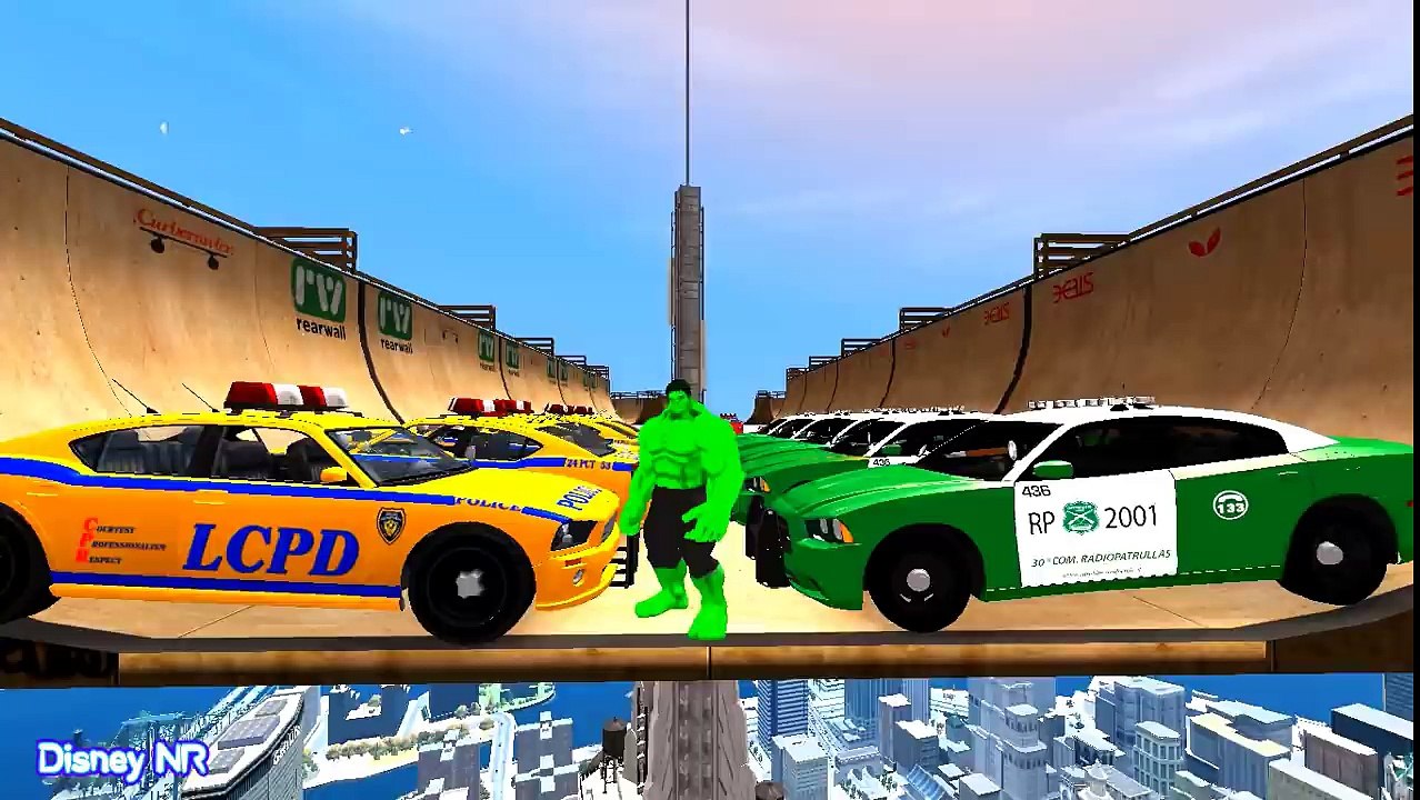 Police Car Cartoon Color with Hulk Nursery Rhymes Kids Songs