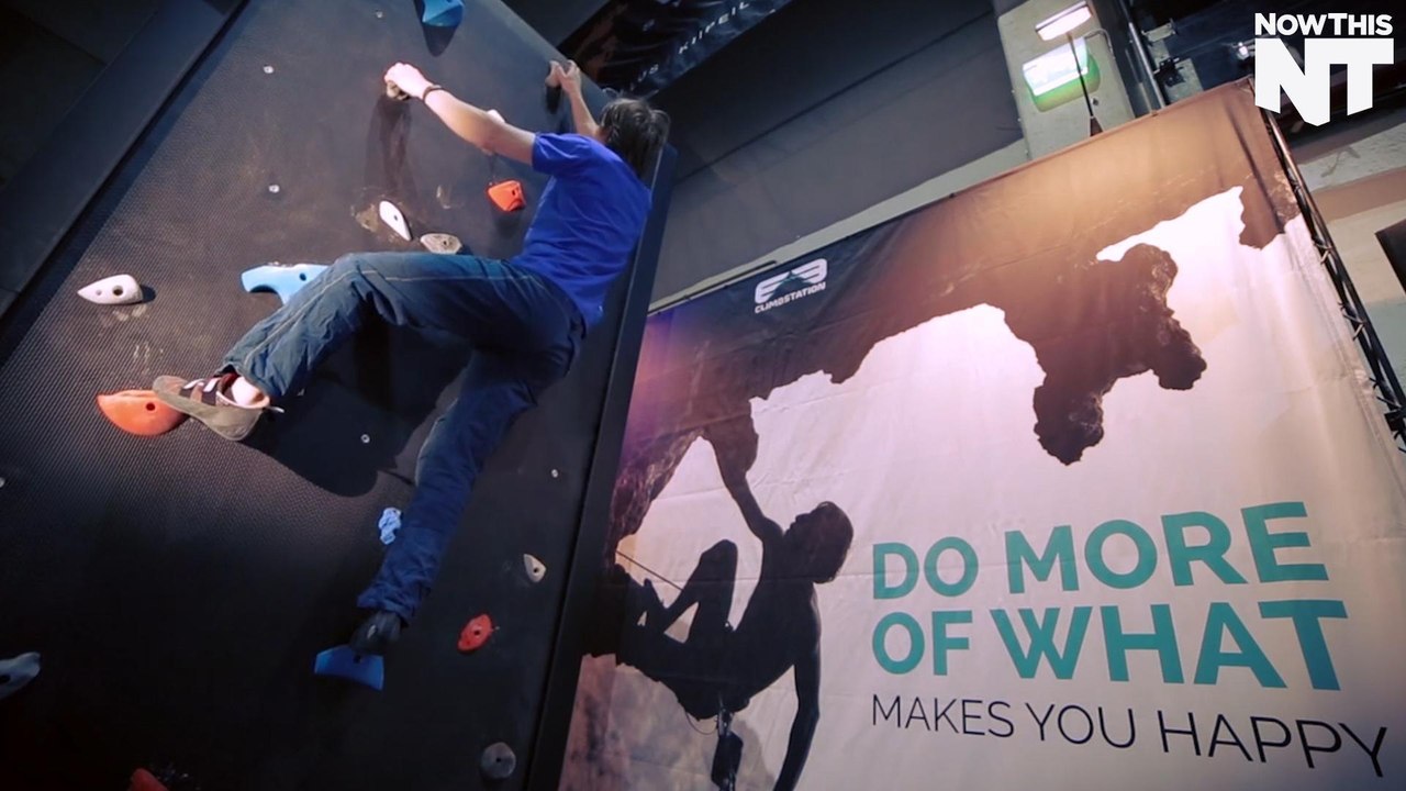 This climbing wall functions like a treadmill