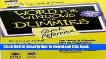 Download Word for Windows for Dummies Quick Reference: Quick Reference PDF Free
