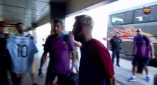 Blonde Leo Messi signs an Argentina shirt before travel to England