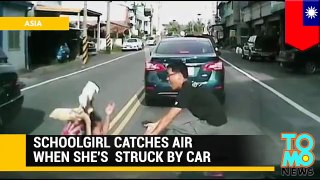 Child struck by car when teacher sends her across the road, accident caught on camera
