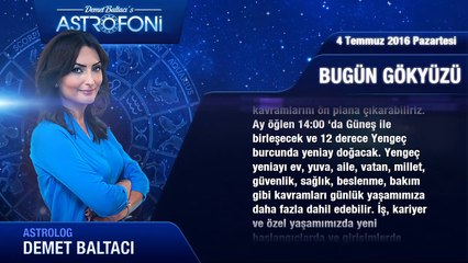 4 Temmuz 2016 Pazartesi Bugün Gökyüzü