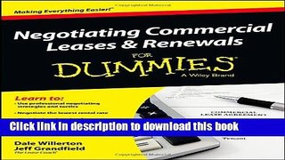 Read Negotiating Commercial Leases   Renewals For Dummies  Ebook Free