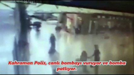 Kahraman Polis, canlı bombayı vuruyor ve bomba patlıyor.