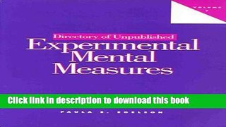 Read Directory of Unpublished Experimental Mental Measures PDF Free