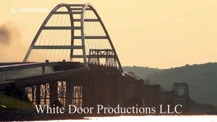 High quality footage of a bridge being demolished