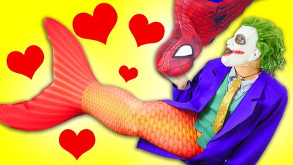 Spiderman in love with Joker Mermaid VS Frozen Elsa & Pink Spidergirl - Fun Superhero in Real Life