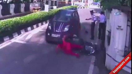 Kadın sürücü aracını bir türlü durduramadı