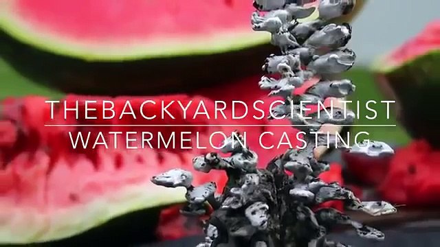 The result when pouring molten aluminum into the watermelon