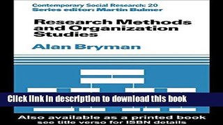 Read Research Methods and Organization Studies (Contemporary Social Research)  Ebook Free