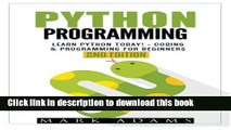 Read Books Python Programming: Learn Python Today! - Coding   Programming For Beginners Ebook PDF
