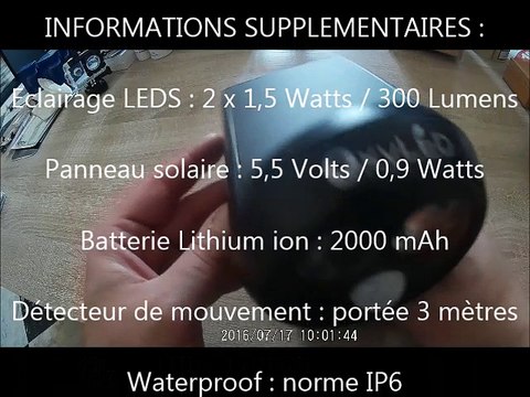 Projecteur LEDS 300 lumens à énergie solaire et détecteur de mouvement