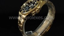 Swiss watches replica Rolex Submariner Black Luminous Marked Dial Full Gold Bracelet Sub006 Black Bg