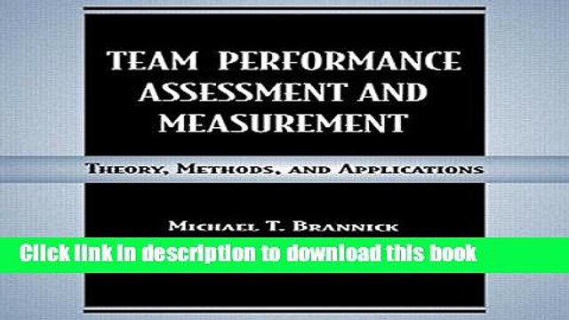 Read Team Performance Assessment and Measurement: Theory, Methods, and Applications (Applied