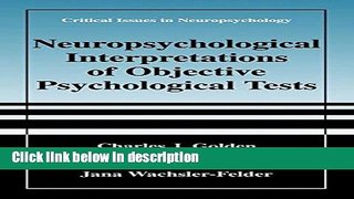 Books Neuropsychological Interpretation of Objective Psychological Tests (Critical Issues in