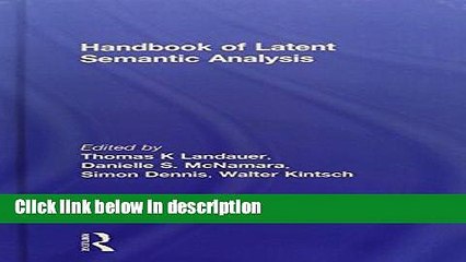 Books Handbook of Latent Semantic Analysis (University of Colorado Institute of Cognitive Science