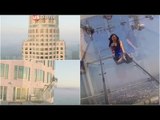 Thrilling glass slide atop Los Angeles highest skyscraper