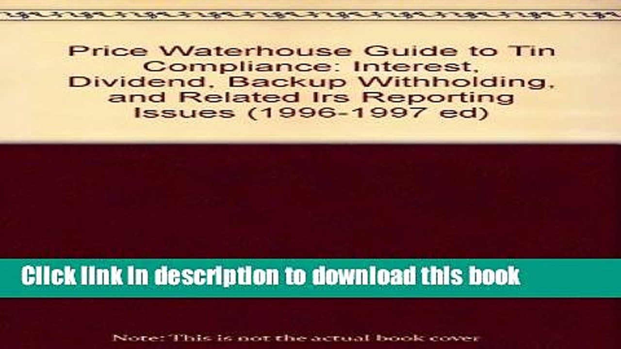 Books The Price Waterhouse Guide to Tin Compliance: Interest, Dividend, Backup Withholding and