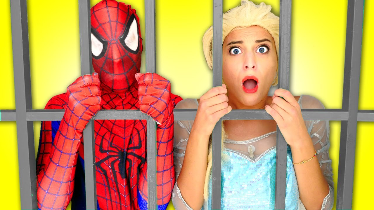 Spiderman & Frozen Elsa Goes to Jail vs Joker Arrested vs Police in Real Life Superhero Fun