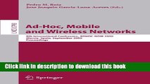 Books Ad-Hoc, Mobile and Wireless Networks: 8th International Conference, ADHOC-NOW 2009, Murcia,