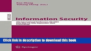 Books Information Security: 7th International Conference, ISC 2004, Palo Alto, CA, USA, September
