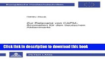 PDF  Zur Relevanz von CAPM-Anomalien fÃ¼r den deutschen Aktienmarkt (EuropÃ¤ische