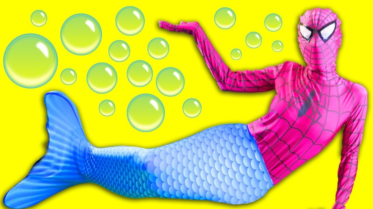 Pink Spidergirl Mermaid vs Shark w Spiderman