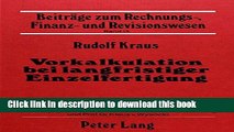 PDF  Vorkalkulation bei Langfristiger Einzelfertigung (BeitrÃ¤ge zum Rechnungs-, Finanz- und