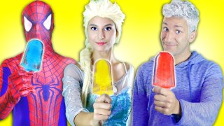 Spiderman vs Jack Frost makes Rainbow Ice Cream for Frozen Elsa vs Joker in real life! Superhero Fun