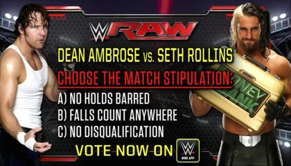 Seth Rollins vs. Dean Ambrose Falls Count Anywhere-Raw 2014