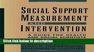 Books Social Support Measurement and Intervention: A Guide for Health and Social Scientists Free