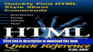 Ebook Html Style Sheets Quick Reference (Que Quick Reference Series) Full Download