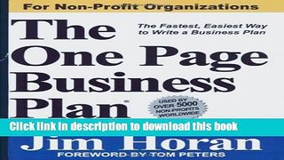 Books The One Page Business Plan for Non-Profit Organizations Full Online