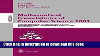 Ebook Mathematical Foundations of Computer Science 2001: 26th International Symposium, MFCS 2001