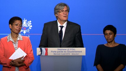 Point de presse de Stéphane Le Foll, accompagné de George-Pau Langevin et d'Ericka Bareigts,  le 3 août 2016