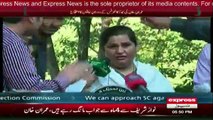 Woman protests during press conference of Imran Khan in Islamabad